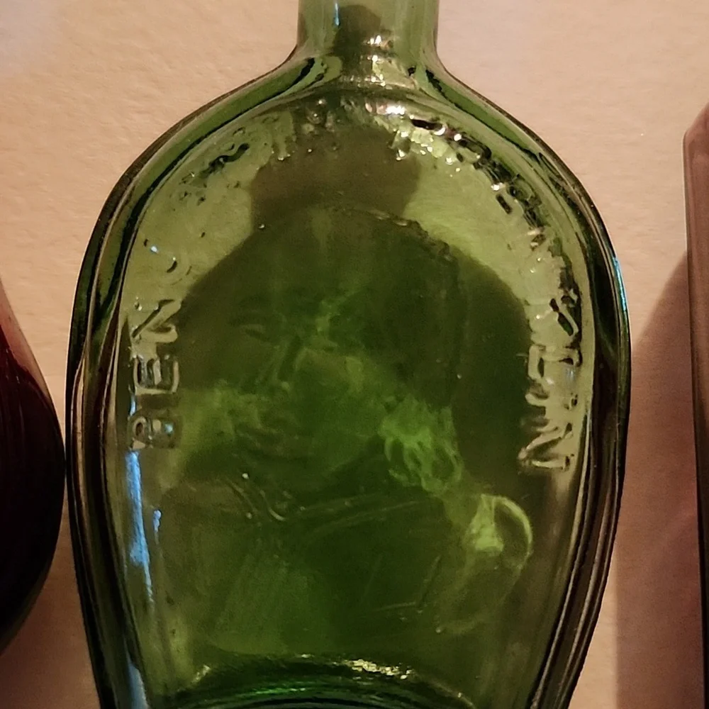 Set of Three Vintage Glass Bottles - Red, Green, and Purple - Picture 5 of 7